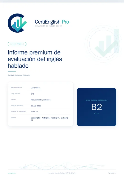Portada del informe CertiEnglish Pro