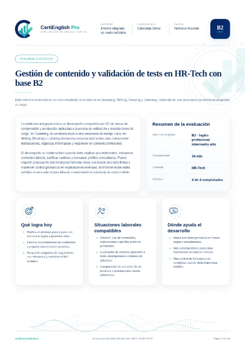 Página de resumen ejecutivo del informe