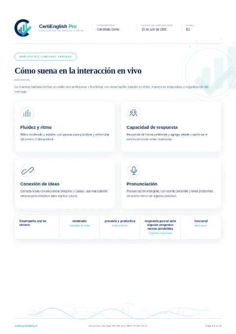 Análisis de fluidez, respuesta, conexión y pronunciación